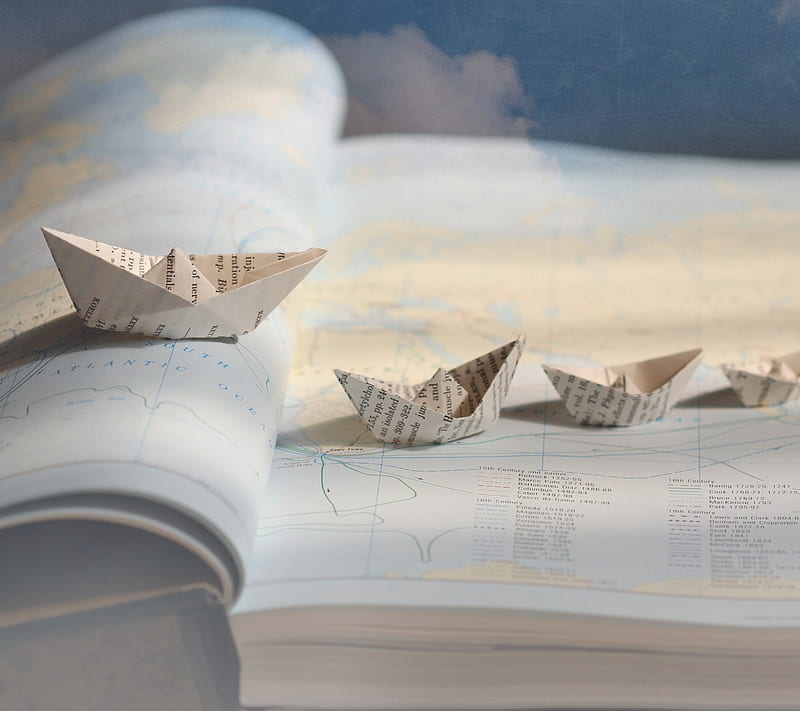 ORIGAMI, boat, diy, map, paper, ship, travel, HD wallpaper