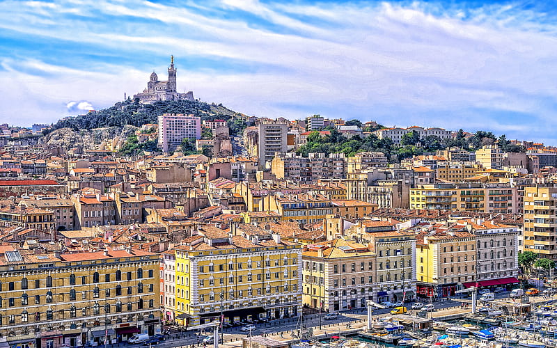 Marseille, Notre Dame de la Garde, Catholic basilica, landmark, Marseille cityscape, France, HD wallpaper