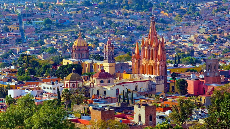 church in a sun drenched mexican town, sunny, church, hill, town, HD wallpaper