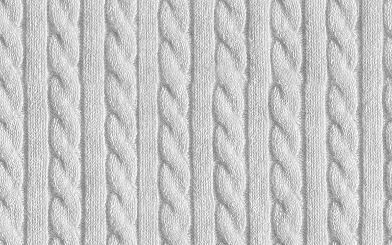 white knitted background macro, fabric textures, knitted textures, white fabric background, knitted patterns, HD wallpaper