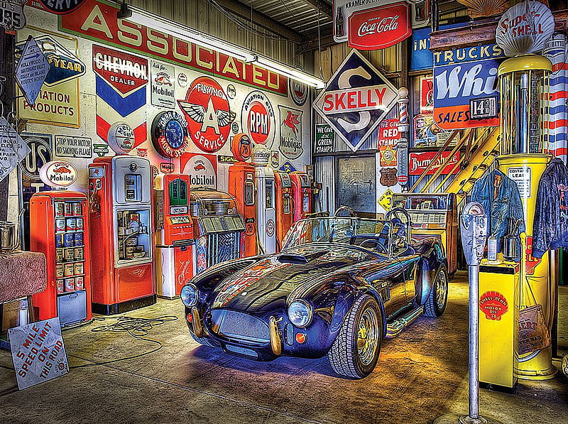 Jewel of the Garage, tools, artwork, workshop, car, painting, HD wallpaper