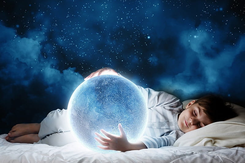 *Only in Dreams*, moon, sleep, nap, magic, child, night, HD wallpaper