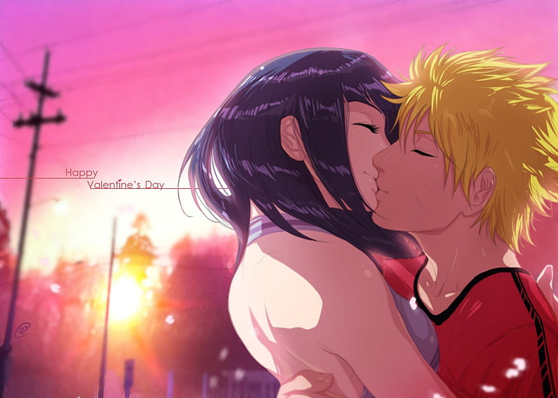 Naruto and Hinata, hinata, naruto, kiss, love, HD wallpaper