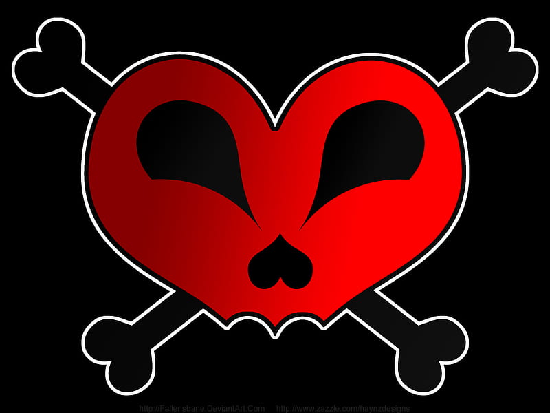 skull & cross bones heart, red, valentine, crossbones, heart, HD wallpaper