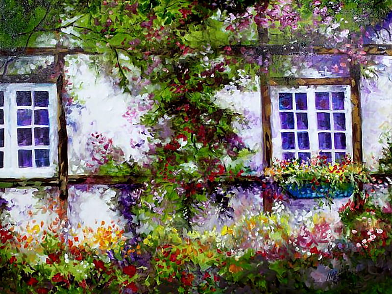 Cabaña jardín inglés 1, art, romance, cabaña, Obra de arte, floral, marcia  baldwin, Fondo de pantalla HD | Peakpx