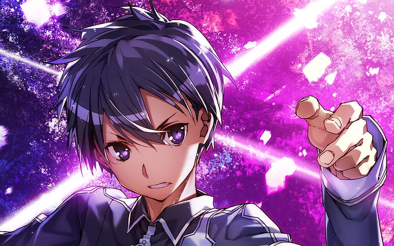 Kirito, purple eyes, Kazuto Kirigaya, manga, artwork, Sword Art Online, HD wallpaper