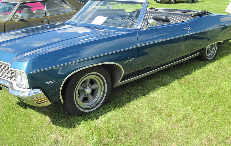 1970 Chevrolet Impala Convertible, graphy, headlights, Chevrolet, black, tires, Blue, HD wallpaper