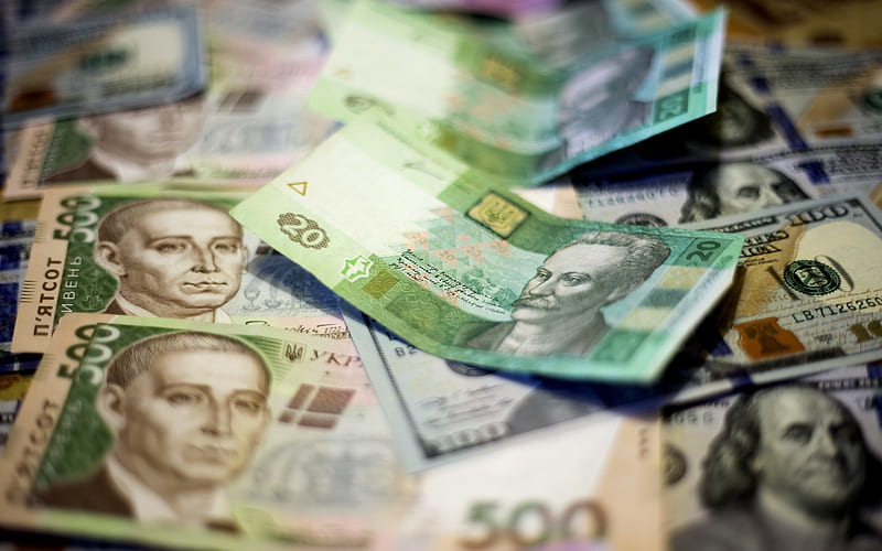finance, 500 hryvnia, ukrainian money, dollars, hryvnia, banknotes, 20 hryvnia, HD wallpaper