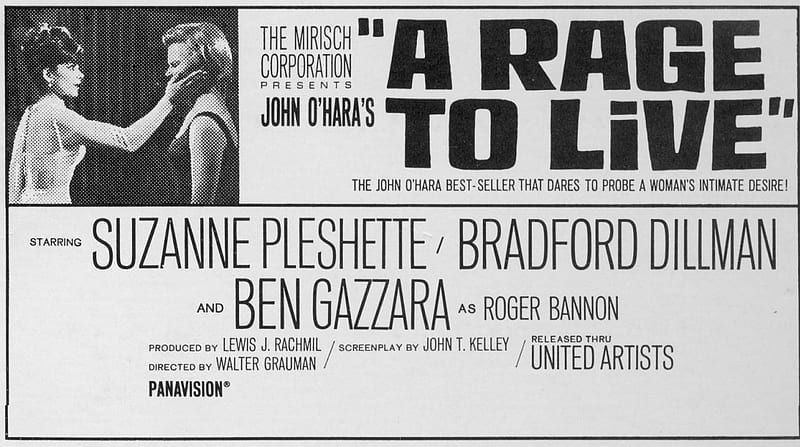 Classic Movies - A Rage To Live (1965), A Rage To Live Movie, Bradford Dillman, Ben Gazzara, Suzanne Pleshette, Peter Graves, James Gregory, HD wallpaper