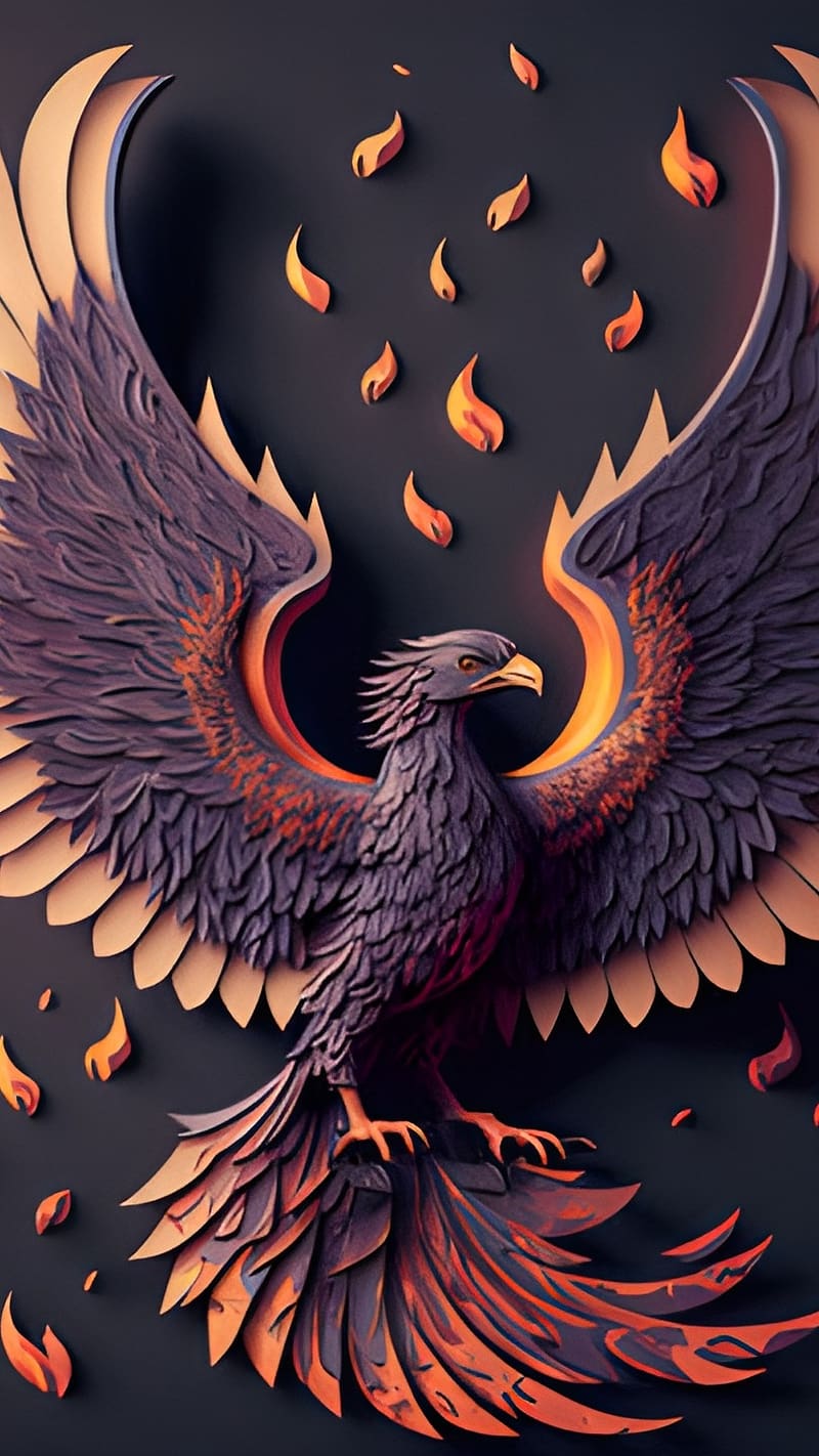Phoenix Bird, Dark Wings, immortal bird, fire effect, animated, HD phone wallpaper