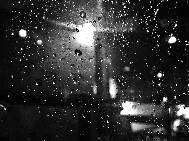 WATER DROPLETS, black and white, light, rain, HD wallpaper