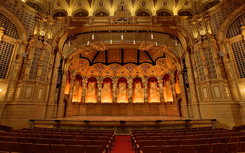 Orpheum Theatre, Broadway, Los Angeles, interior, scene, red curtains, USA, HD wallpaper