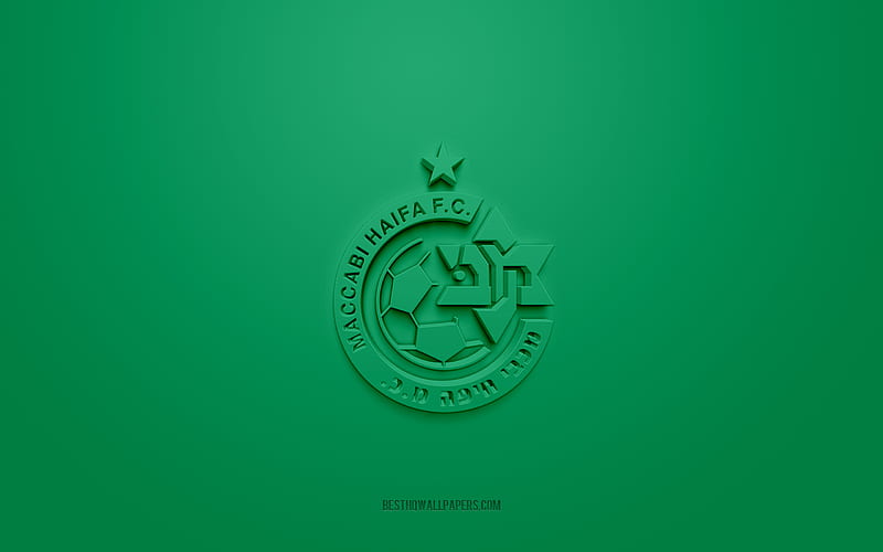 Maccabi Haifa FC, creative 3D logo, green background, 3d emblem, Israeli football club, Israeli Premier League, Haifa, Israel, 3d art, football, Maccabi Haifa FC 3d logo, HD wallpaper