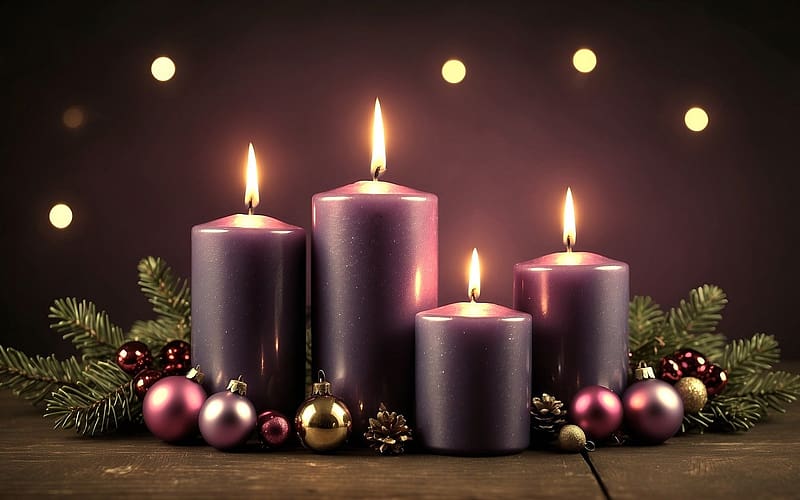 The Fourth Advent, four, purple, AI art, spruce, candles, balls, Advent, HD wallpaper