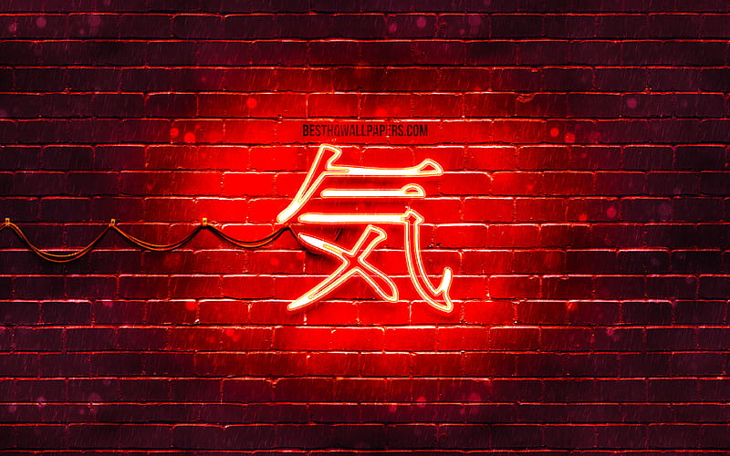 Energy Kanji hieroglyph neon japanese hieroglyphs, Kanji, Japanese Symbol for Energy, red brickwall, Energy Japanese character, red neon symbols, Energy Japanese Symbol, HD wallpaper