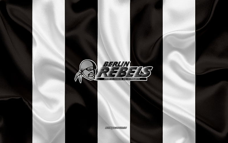 Berlin Rebels, German American Football Club, GFL, black white silk flag, Berlin Rebels logo, German Football League, American Football, Berlin, Germany, HD wallpaper