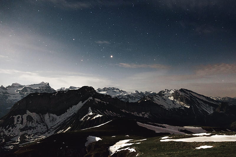 Sky Star Night Snow Mountains Range , sky, star, night, snow, mountains, nature, HD wallpaper