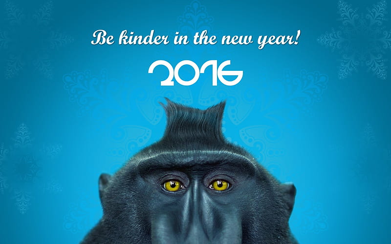 Happy New Year!, monkey, new, zodiac, chinese, year, animal, blue, card, HD wallpaper
