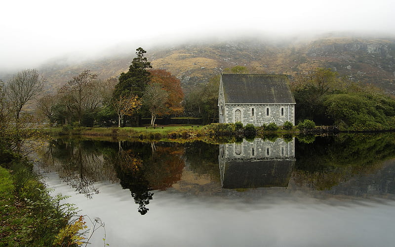 House on the Sea (WDS), irland, , county cork, house, gougane barra, its so cool, wds, sea, hazy, graphy, reflection, HD wallpaper