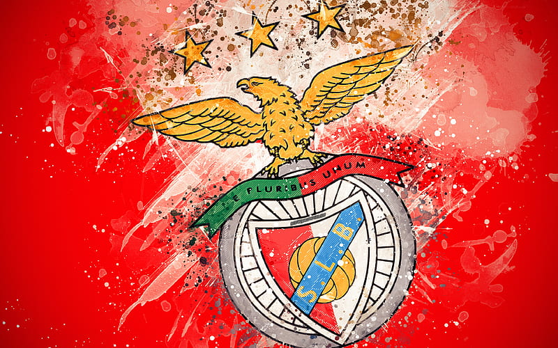 SL Benfica paint art, logo, creative, Portuguese football team, Primeira Liga, emblem, red background, grunge style, Lisbon, Portugal, football, HD wallpaper