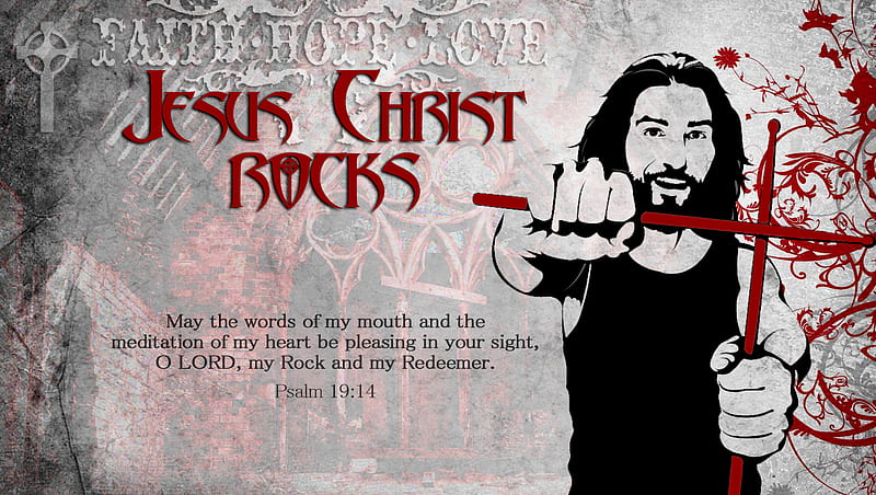 Jesus Christ Rocks, red, rocks, christian, drummer, church, punk, christ, hope, jesus, grunge, love, edgy, bible, cross, faith, HD wallpaper