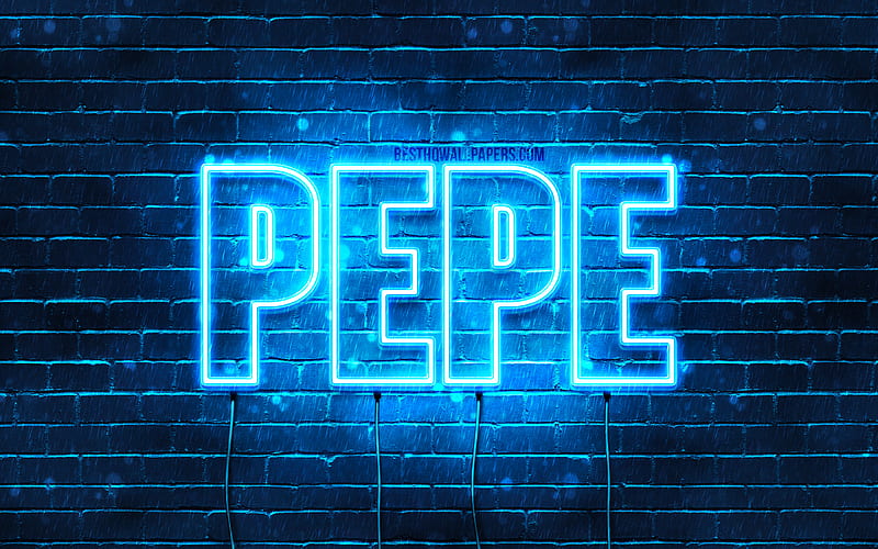 Pepe with names, horizontal text, Pepe name, Happy Birtay Pepe, popular german male names, blue neon lights, with Pepe name, HD wallpaper