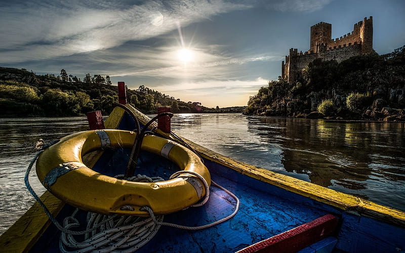 tagus river, almourol, portugal, HD wallpaper