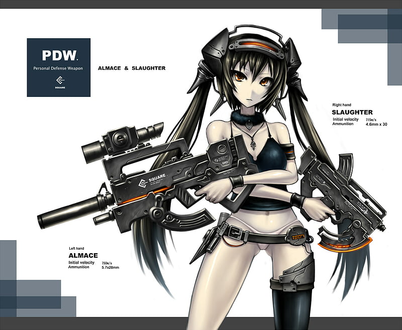 PDW, future weapons, personal defense weapon, anime, gia gun, HD wallpaper