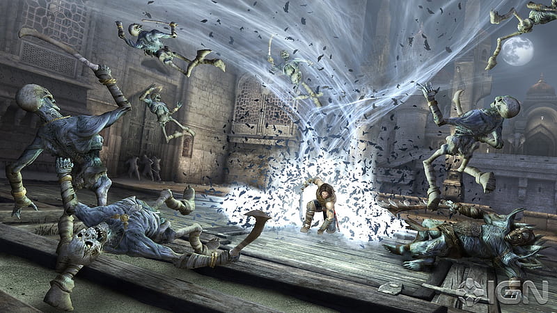 Prince Of Persia-The Forgotten Sands-Cyclone, stunt, videogame, grims, action, prince of persia, game, power, cyclone, weapon, attack, skelleton, sword, fighting, ubisoft, adventure, warrior, battle, entertainment, HD wallpaper