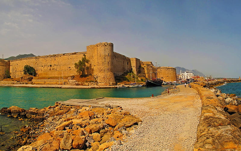 Kyrenia, old fortress, sea, port, Cyprus, HD wallpaper