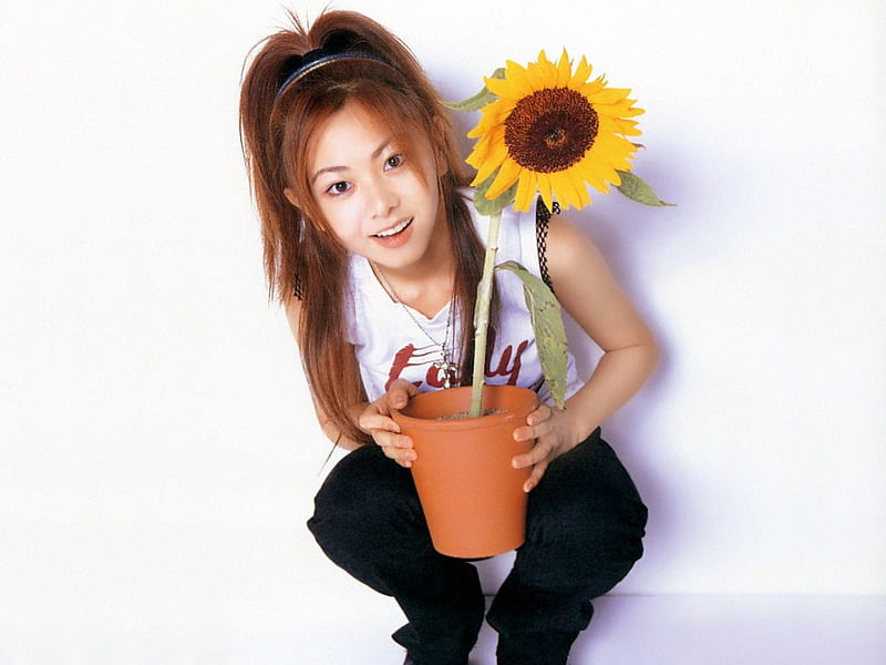 Mai Kuraki, Cute, J-Pop, Musician, Singer, Female, Japanese, Sunflower, HD wallpaper