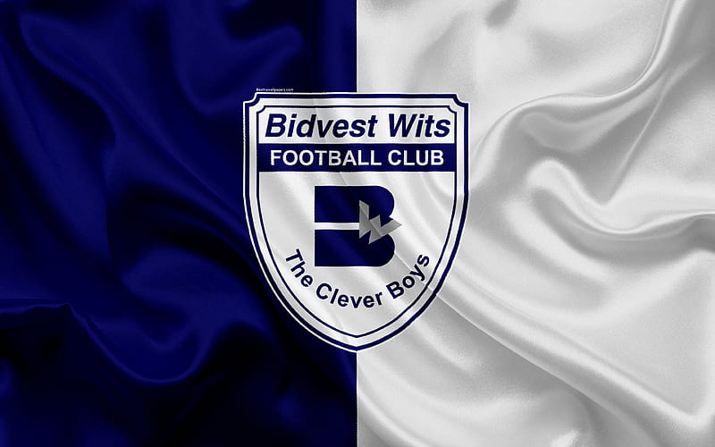 Bidvest Wits FC logo, blue white silk flag, South African football club, emblem, Premier League, Johannesburg, South Africa, football, silk texture, HD wallpaper