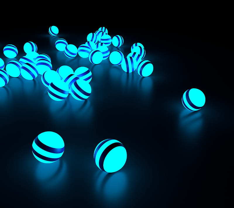 Luminescent, black, light, reflection, spheres, turquoise, HD wallpaper
