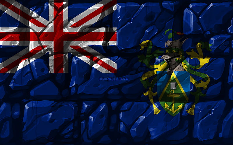 Pitcairn Islands flag, brickwall Oceanian countries, national symbols, Flag of Pitcairn Islands, creative, Pitcairn Islands, Oceania, Pitcairn Islands 3D flag, HD wallpaper