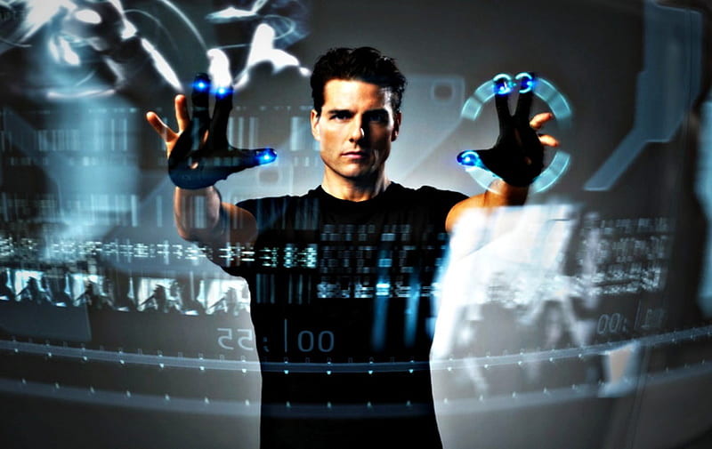 Tom Cruise as John Anderton, touch screen, movie, black, minority report, man, actor, blue, tom cruise, HD wallpaper