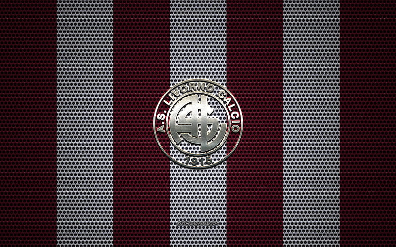 AS Livorno logo, Italian football club, metal emblem, red and white metal mesh background, AS Livorno, Serie B, Livorno, Italy, football, HD wallpaper