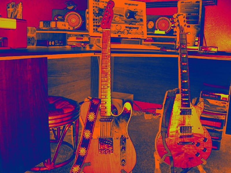 Two Guitars, fender, les paul, guitar, telecaster gibson, HD wallpaper