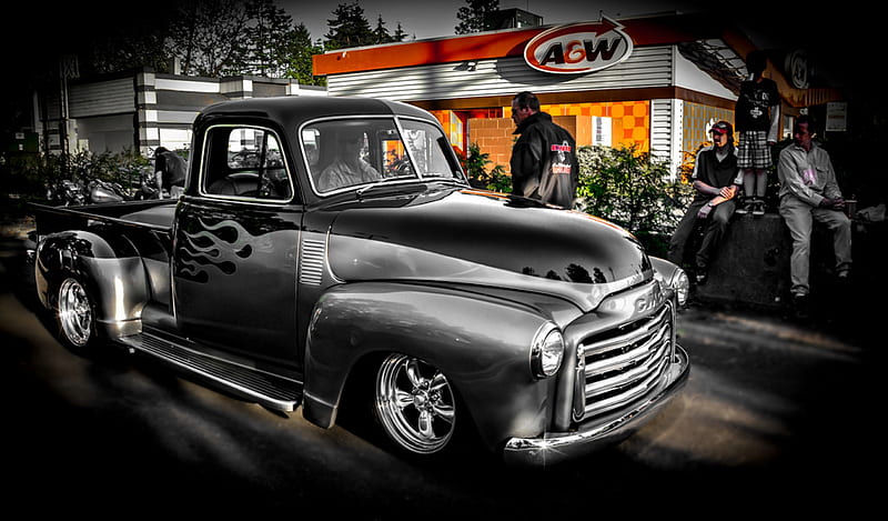Custom Made 1940's GMC Pick Up, graph, R, custom made, pick up, black, truck, HD wallpaper