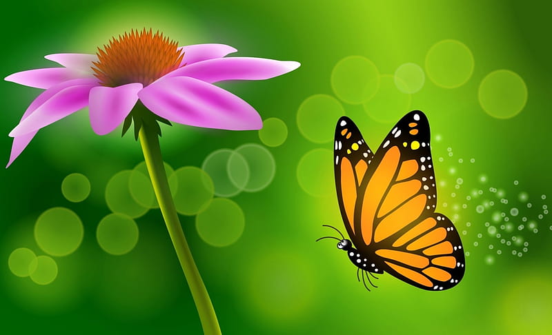 Butterfly, flower, green, vactor, HD wallpaper