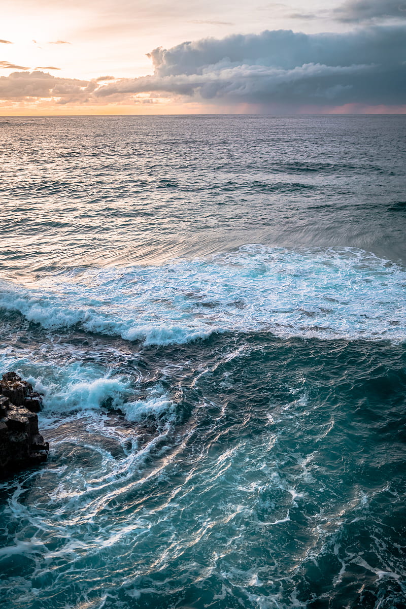 ocean, waves, water, horizon, stone, HD phone wallpaper