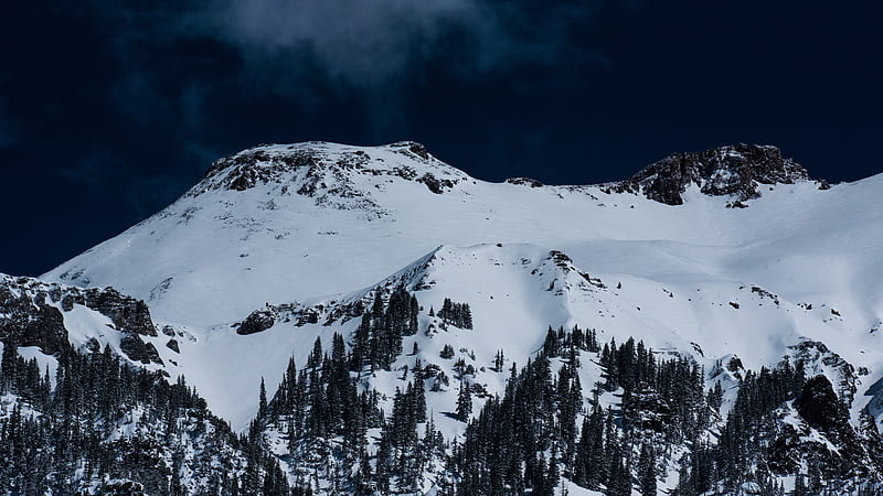 snow line, mountain, dawn, dark weather, trees, Landscape, HD wallpaper