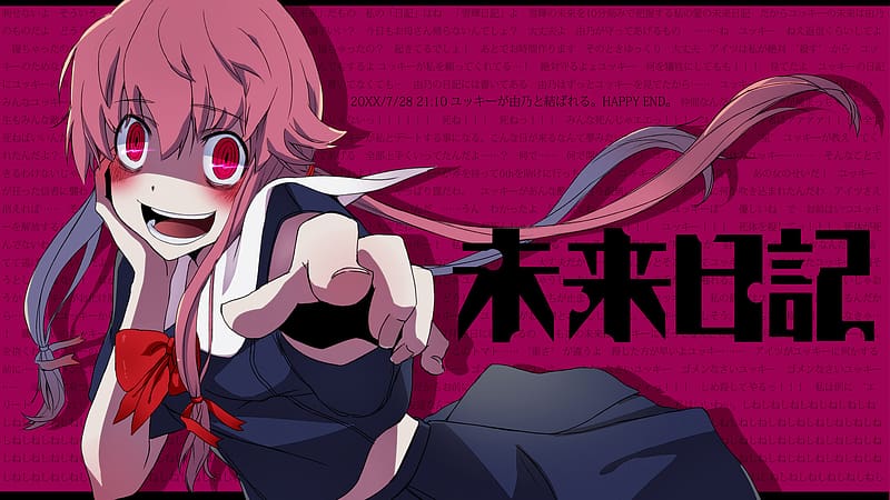 Anime, Pink Hair, Red Eyes, Yuno Gasai, Mirai Nikki, HD wallpaper