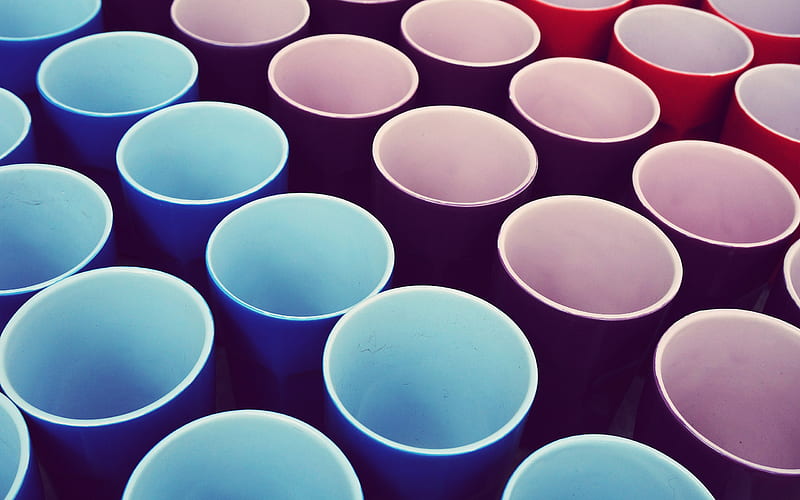 blue-red background with cups, texture with cups, blue red circles background, cups, HD wallpaper