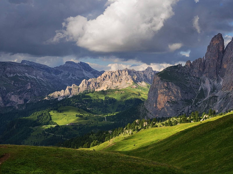 Dolomites Valley, mountain, cool, nature, fun, field, HD wallpaper | Peakpx