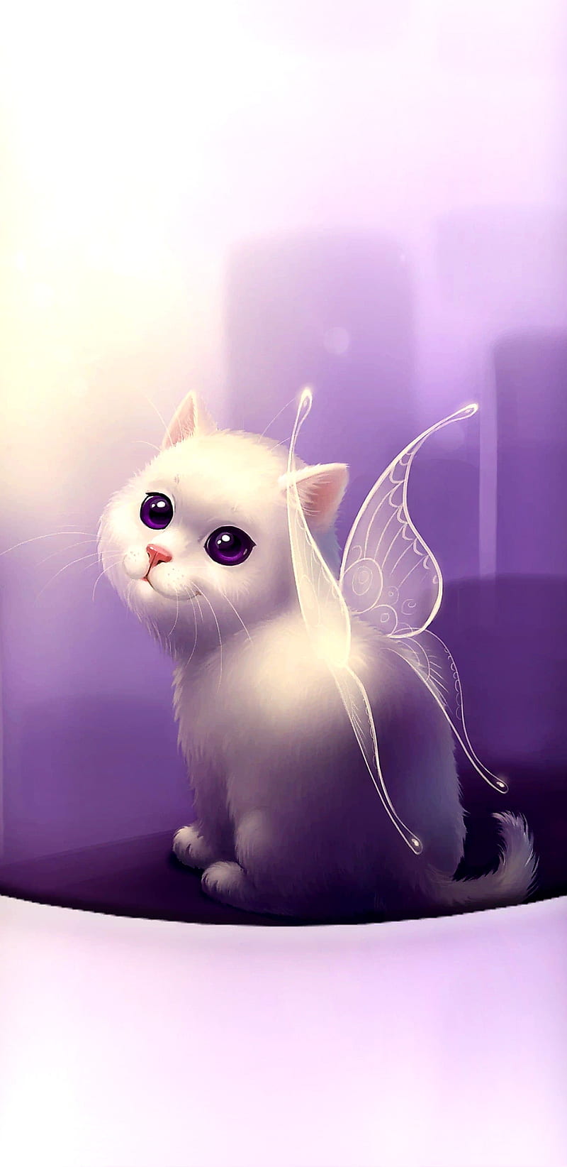 KittyFlutter, cats, pets, sweet, cute, pet, butterfly, wings, purple, bonito, pretty, HD phone wallpaper