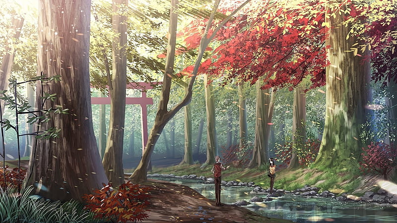 Anime outdoor friends autumn art wallpaper background  KDE Store