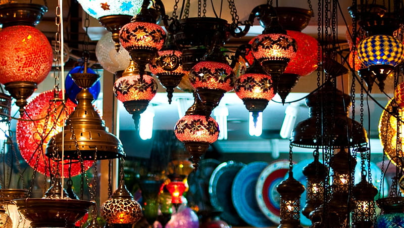 Lanterns in the Grand Bazaar, Light, Bazaar, Grand, Lights, Lanterns, Lantern, HD wallpaper