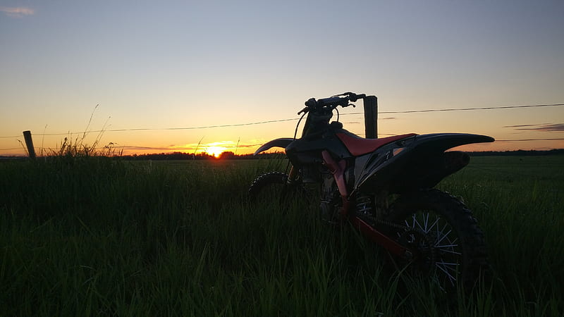 Dirtbike, dirt bike, honda, landscape, sunset, HD wallpaper