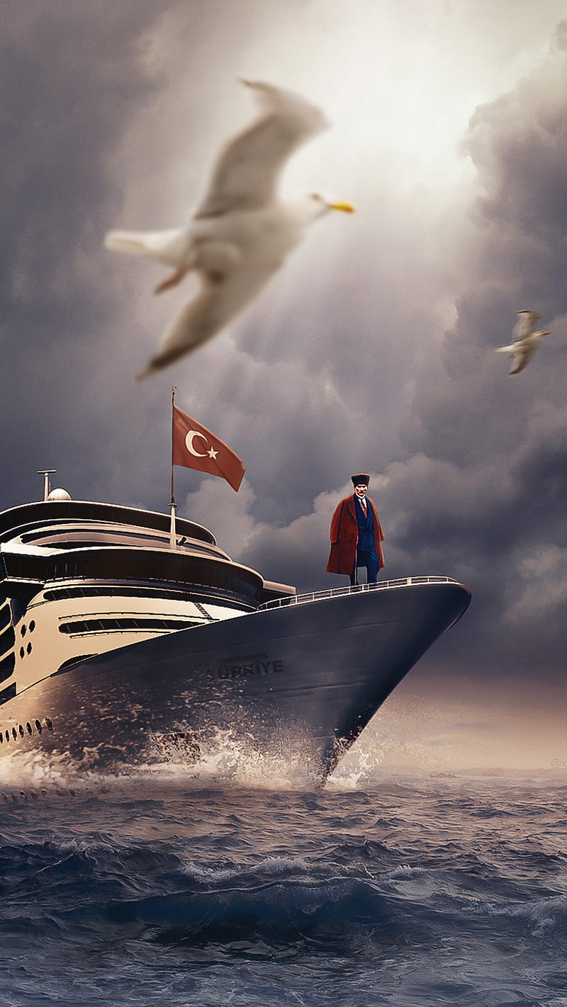 19 Mayıs, art, atatürk, muratakyol, sea, ship, HD phone wallpaper
