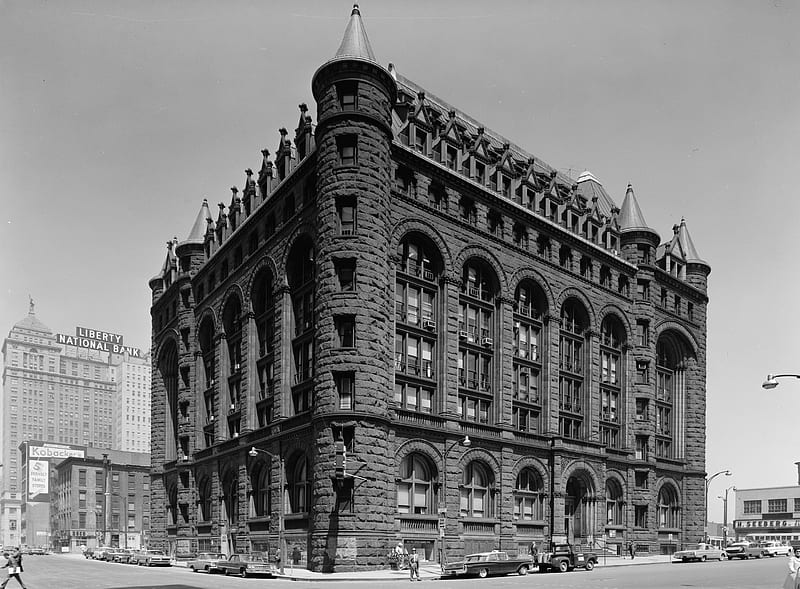 Erie County Savings Bank, new york, erie, black, romanesque, demolished, historic, richardsonian, county, bank, white, HD wallpaper